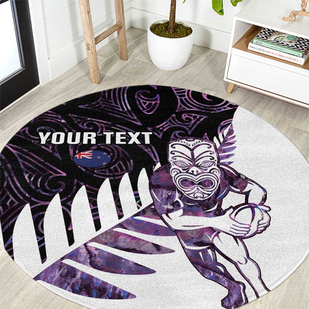 New Zealand Silver Fern Rugby Custom Round Carpet Go All Black Purple Maori Paua Shell - Aussie Hoodie