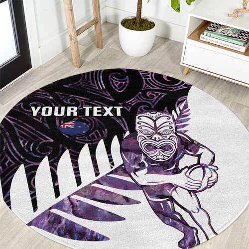 New Zealand Silver Fern Rugby Custom Round Carpet Go All Black Purple Maori Paua Shell - Aussie Hoodie