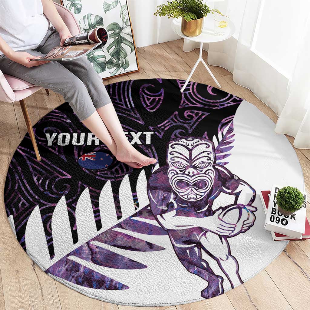 New Zealand Silver Fern Rugby Custom Round Carpet Go All Black Purple Maori Paua Shell - Aussie Hoodie