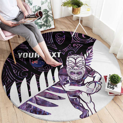 New Zealand Silver Fern Rugby Custom Round Carpet Go All Black Purple Maori Paua Shell - Aussie Hoodie