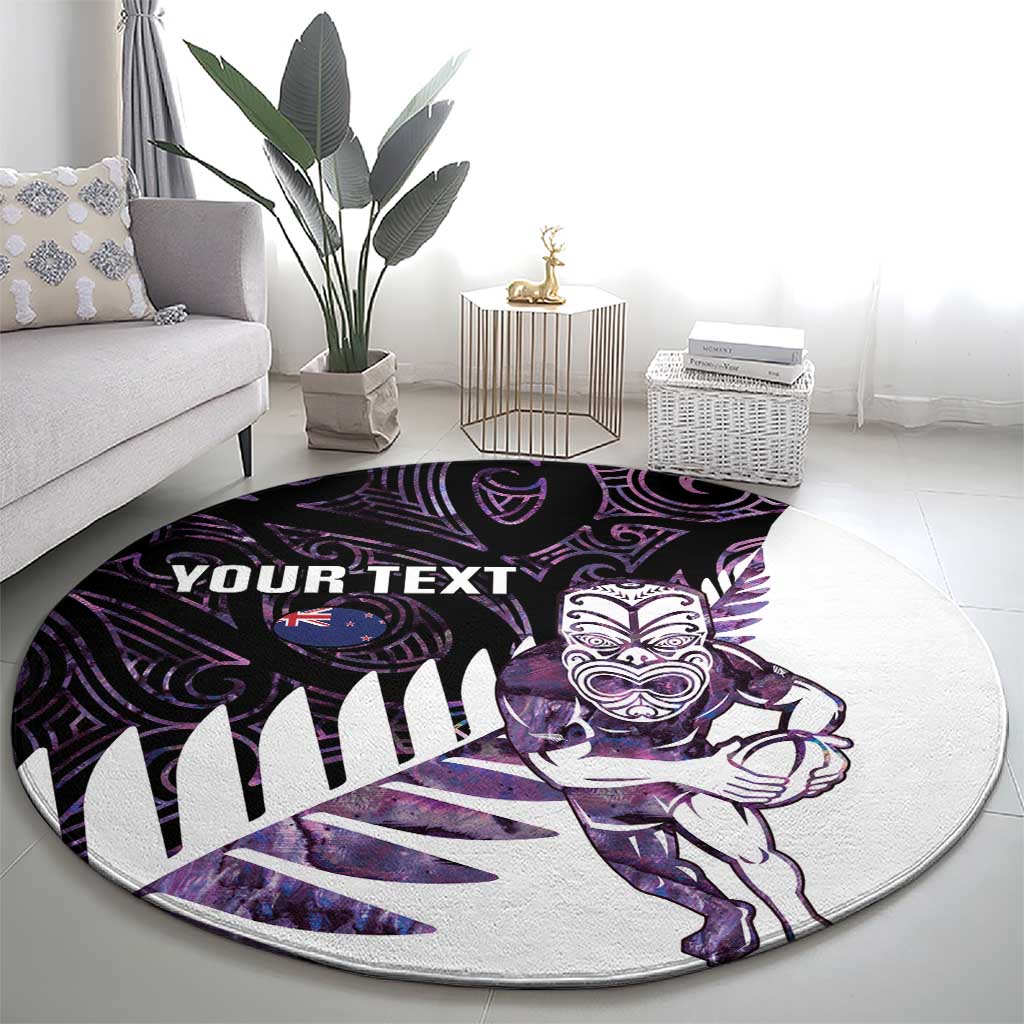 New Zealand Silver Fern Rugby Custom Round Carpet Go All Black Purple Maori Paua Shell - Aussie Hoodie