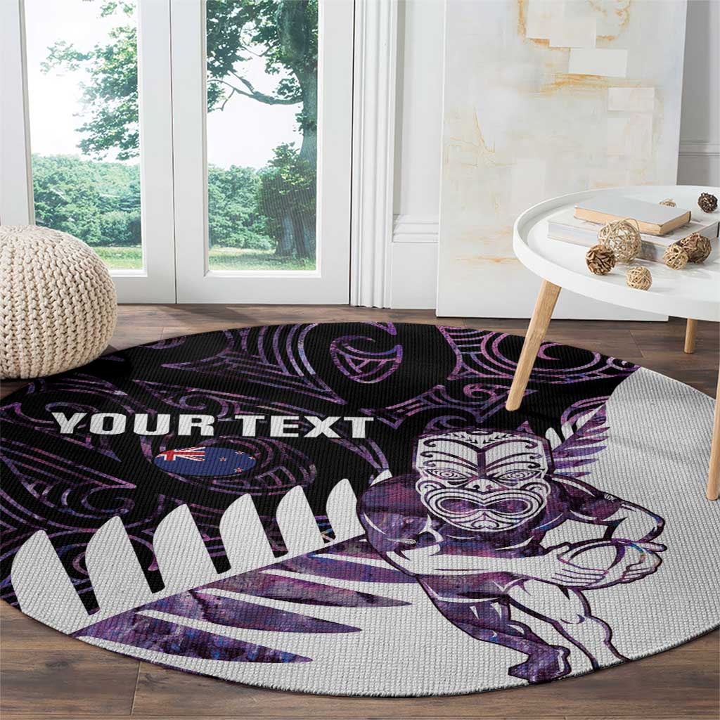 New Zealand Silver Fern Rugby Custom Round Carpet Go All Black Purple Maori Paua Shell - Aussie Hoodie