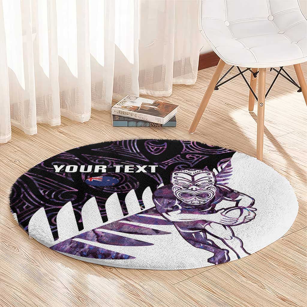 New Zealand Silver Fern Rugby Custom Round Carpet Go All Black Purple Maori Paua Shell - Aussie Hoodie