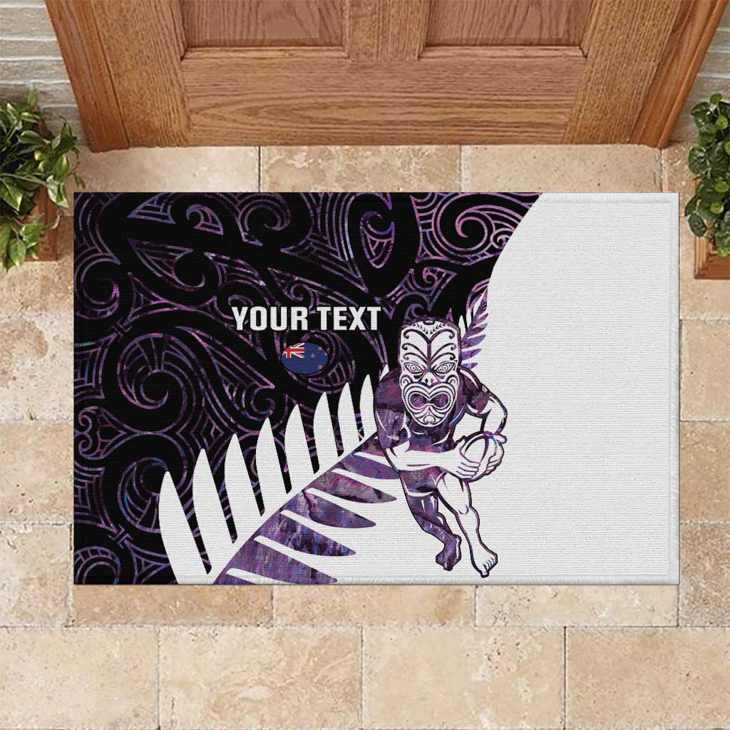 New Zealand Silver Fern Rugby Custom Rubber Doormat Go All Black Purple Maori Paua Shell - Aussie Hoodie
