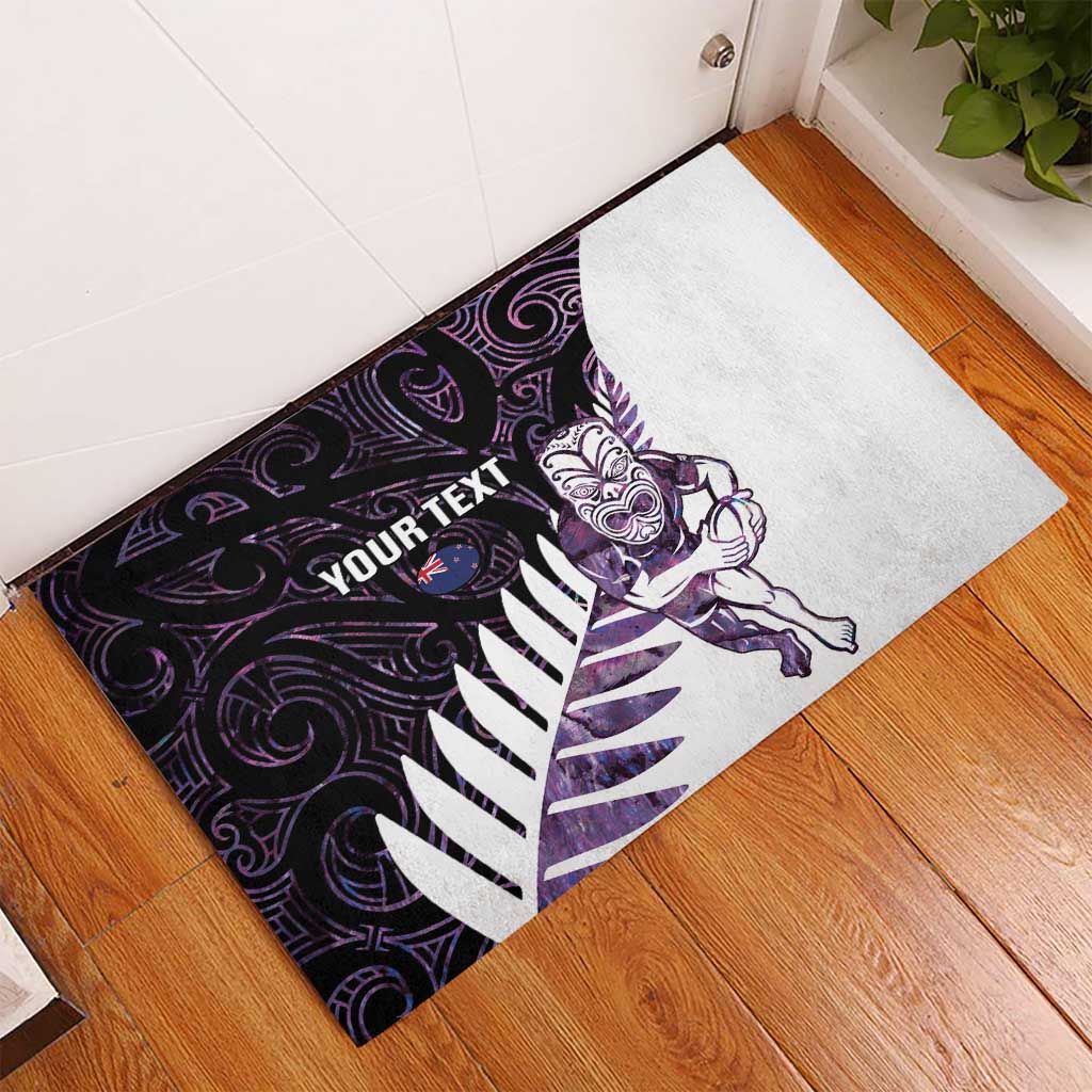 New Zealand Silver Fern Rugby Custom Rubber Doormat Go All Black Purple Maori Paua Shell - Aussie Hoodie