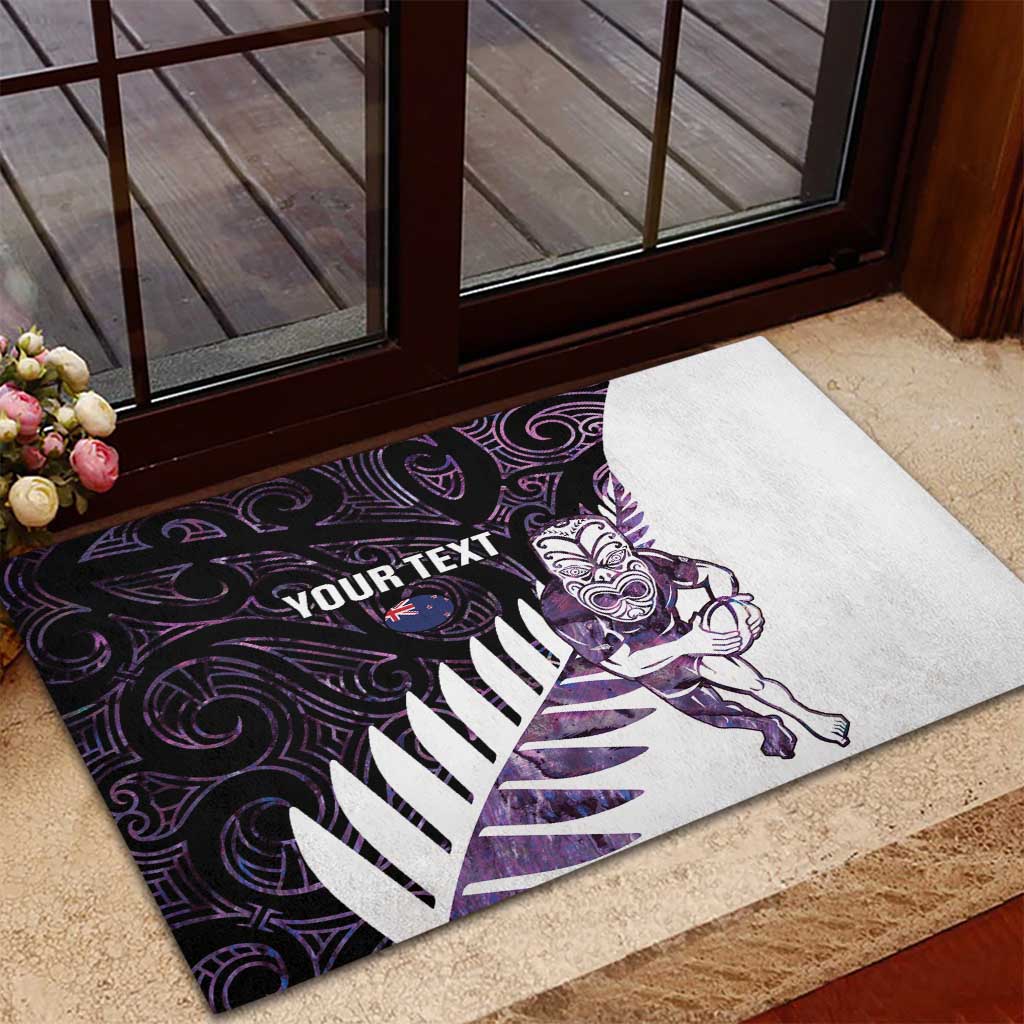 New Zealand Silver Fern Rugby Custom Rubber Doormat Go All Black Purple Maori Paua Shell - Aussie Hoodie