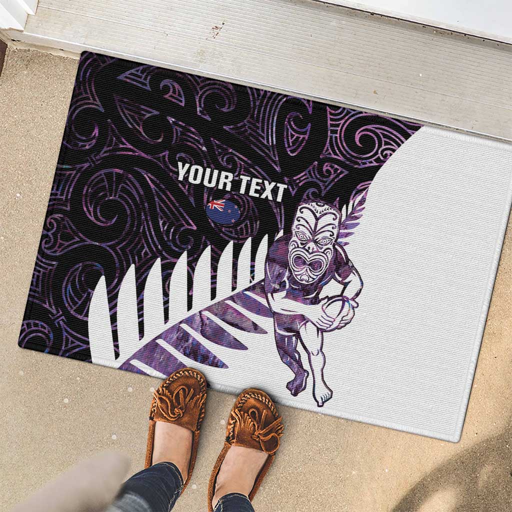 New Zealand Silver Fern Rugby Custom Rubber Doormat Go All Black Purple Maori Paua Shell - Aussie Hoodie