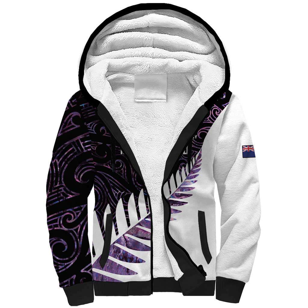 New Zealand Silver Fern Rugby Custom Sherpa Hoodie Go All Black Purple Maori Paua Shell - Aussie Hoodie