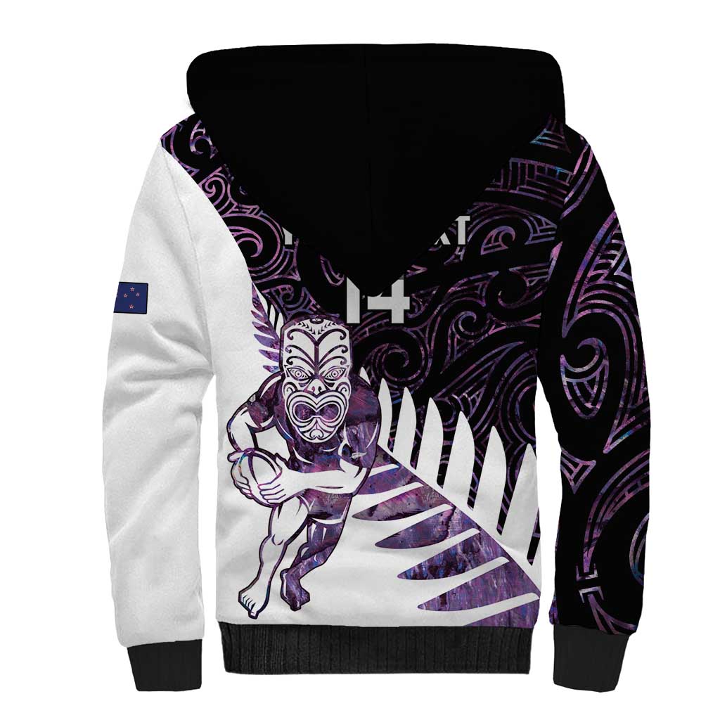 New Zealand Silver Fern Rugby Custom Sherpa Hoodie Go All Black Purple Maori Paua Shell - Aussie Hoodie