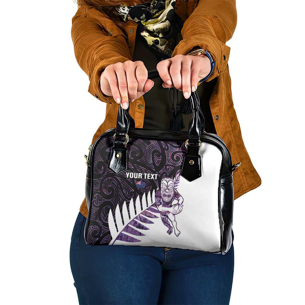 New Zealand Silver Fern Rugby Custom Shoulder Handbag Go All Black Purple Maori Paua Shell - Aussie Hoodie