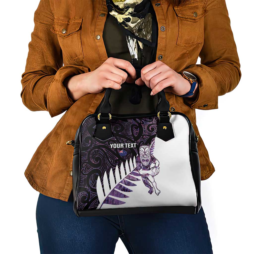 New Zealand Silver Fern Rugby Custom Shoulder Handbag Go All Black Purple Maori Paua Shell - Aussie Hoodie