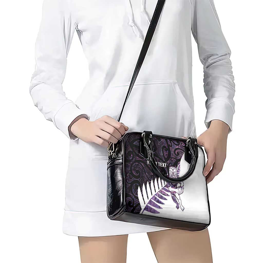 New Zealand Silver Fern Rugby Custom Shoulder Handbag Go All Black Purple Maori Paua Shell - Aussie Hoodie