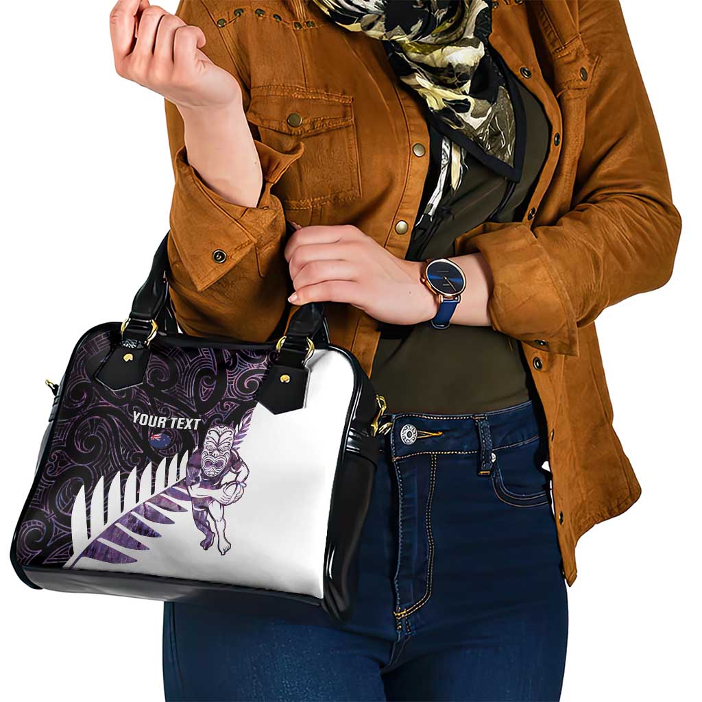 New Zealand Silver Fern Rugby Custom Shoulder Handbag Go All Black Purple Maori Paua Shell - Aussie Hoodie