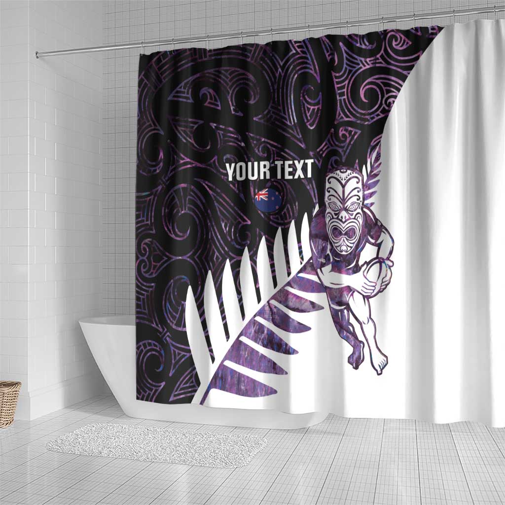 New Zealand Silver Fern Rugby Custom Shower Curtain Go All Black Purple Maori Paua Shell - Aussie Hoodie