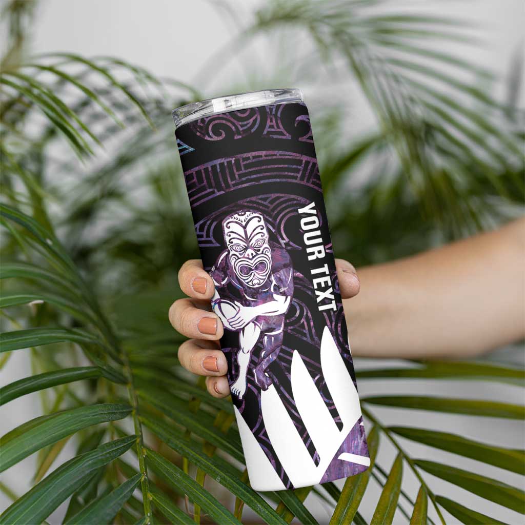 New Zealand Silver Fern Rugby Custom Skinny Tumbler Go All Black Purple Maori Paua Shell - Aussie Hoodie