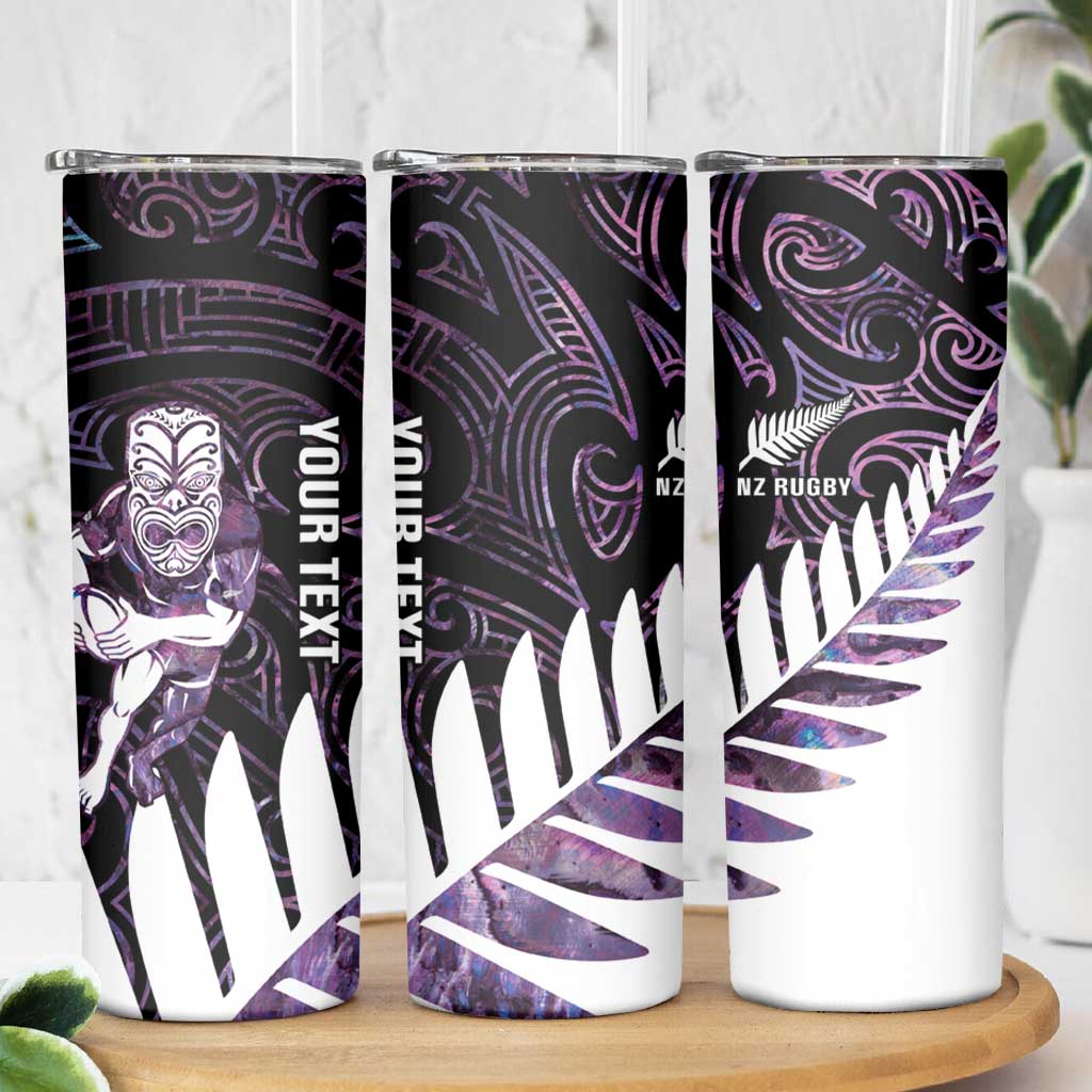 New Zealand Silver Fern Rugby Custom Skinny Tumbler Go All Black Purple Maori Paua Shell - Aussie Hoodie