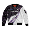 New Zealand Silver Fern Rugby Custom Sleeve Zip Bomber Jacket Go All Black Purple Maori Paua Shell - Aussie Hoodie