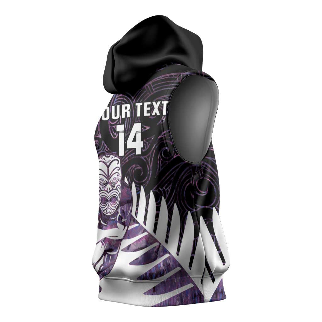 New Zealand Silver Fern Rugby Custom Sleeveless Hoodie Go All Black Purple Maori Paua Shell - Aussie Hoodie