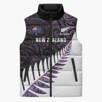 New Zealand Silver Fern Rugby Custom Sleeveless Puffer Jacket Go All Black Purple Maori Paua Shell - Aussie Hoodie