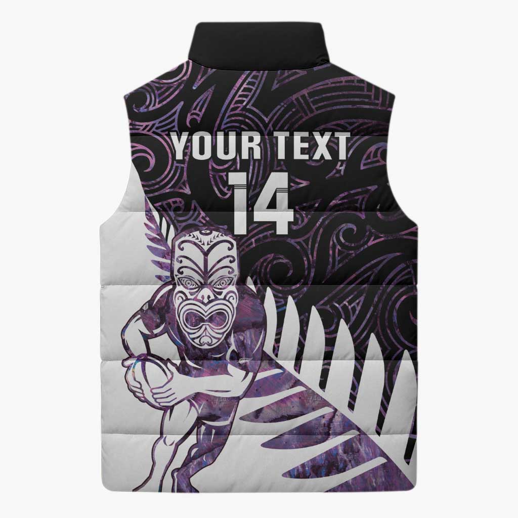 New Zealand Silver Fern Rugby Custom Sleeveless Puffer Jacket Go All Black Purple Maori Paua Shell - Aussie Hoodie