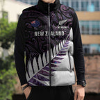 New Zealand Silver Fern Rugby Custom Sleeveless Puffer Jacket Go All Black Purple Maori Paua Shell - Aussie Hoodie