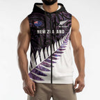 New Zealand Silver Fern Rugby Custom Sleeveless Zip Hoodie Go All Black Purple Maori Paua Shell LT14