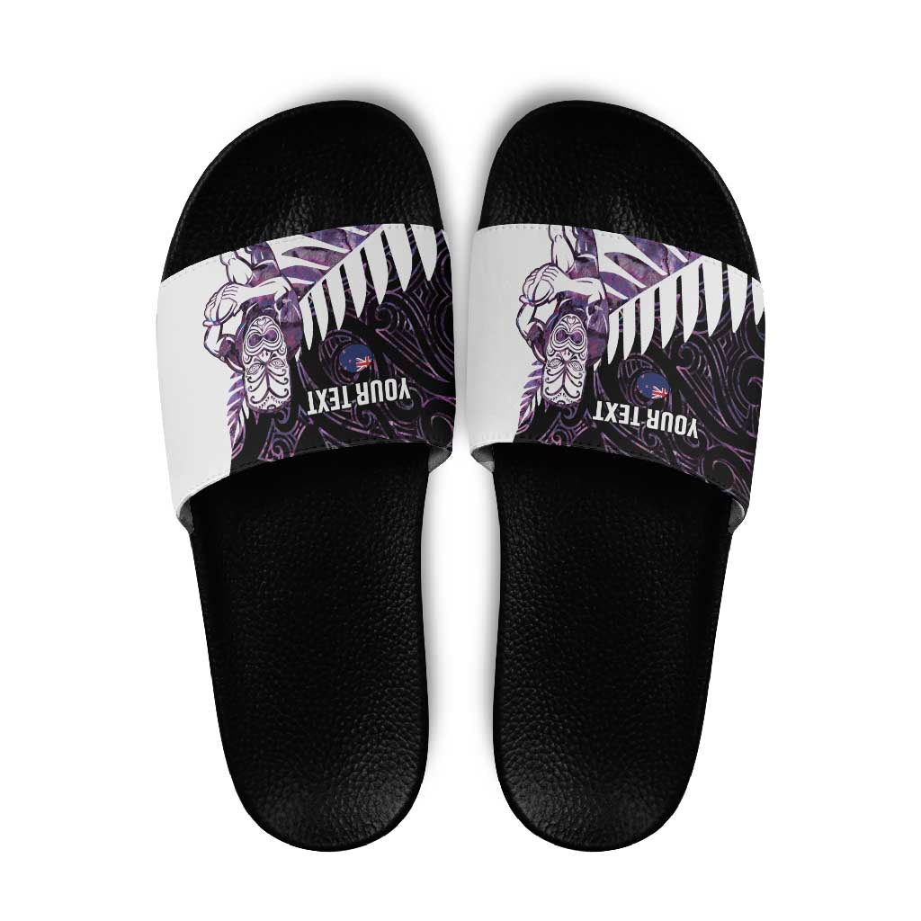 New Zealand Silver Fern Rugby Custom Slide Sandals Go All Black Purple Maori Paua Shell - Aussie Hoodie