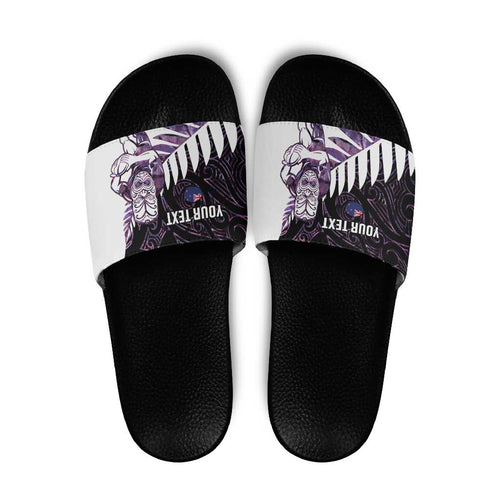 New Zealand Silver Fern Rugby Custom Slide Sandals Go All Black Purple Maori Paua Shell - Aussie Hoodie
