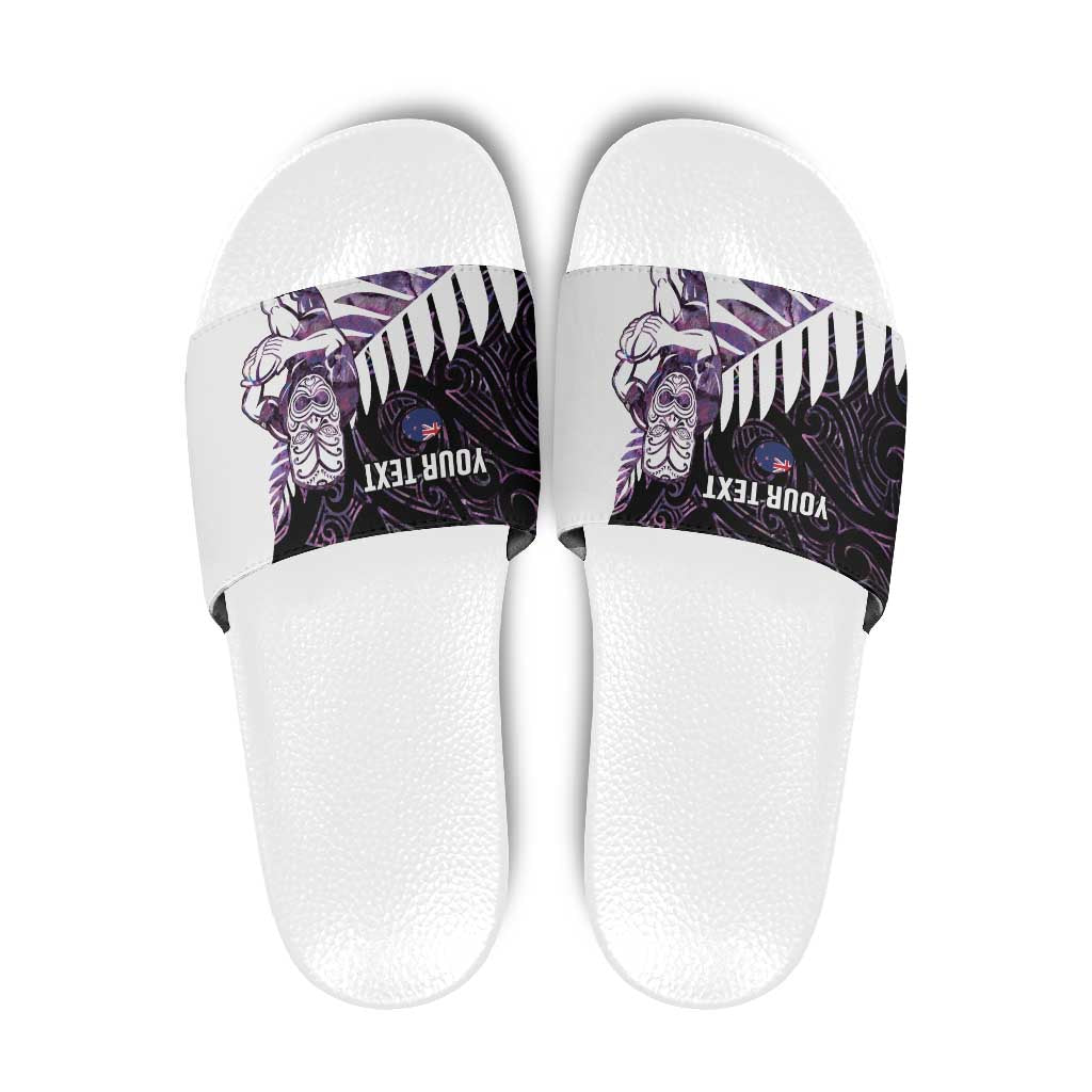 New Zealand Silver Fern Rugby Custom Slide Sandals Go All Black Purple Maori Paua Shell - Aussie Hoodie