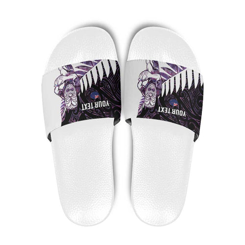 New Zealand Silver Fern Rugby Custom Slide Sandals Go All Black Purple Maori Paua Shell - Aussie Hoodie
