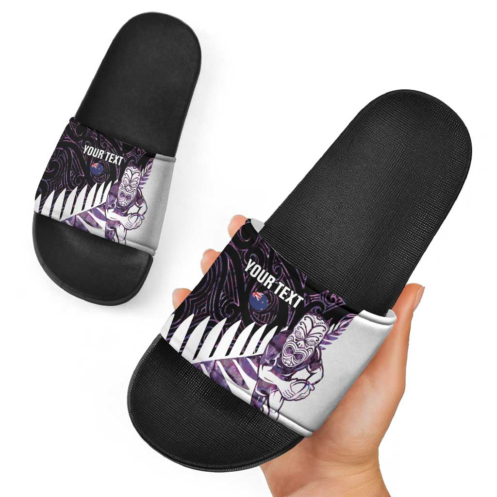 New Zealand Silver Fern Rugby Custom Slide Sandals Go All Black Purple Maori Paua Shell - Aussie Hoodie