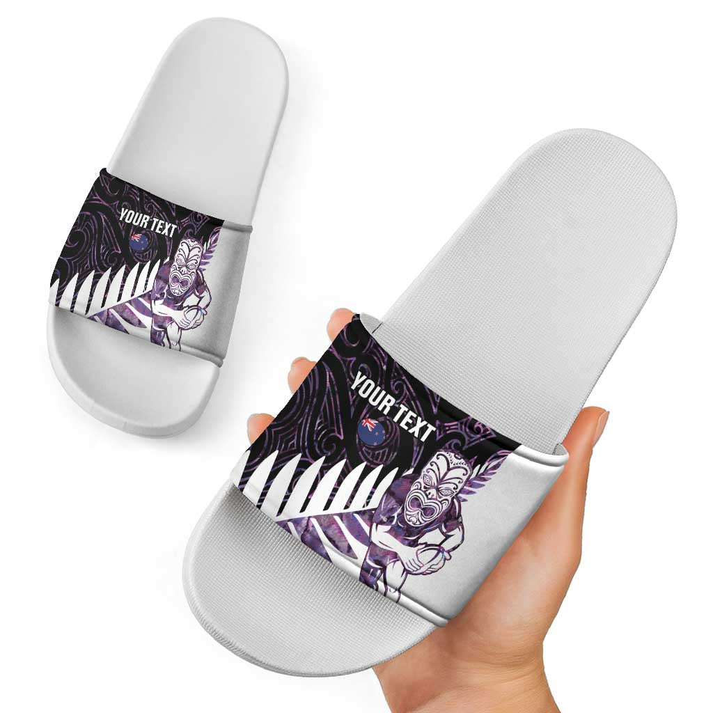 New Zealand Silver Fern Rugby Custom Slide Sandals Go All Black Purple Maori Paua Shell - Aussie Hoodie
