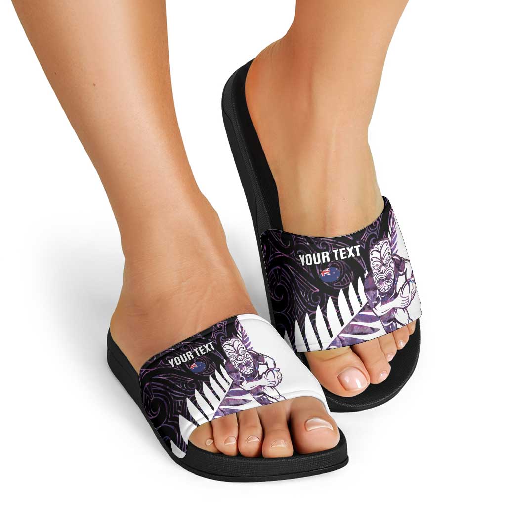 New Zealand Silver Fern Rugby Custom Slide Sandals Go All Black Purple Maori Paua Shell - Aussie Hoodie