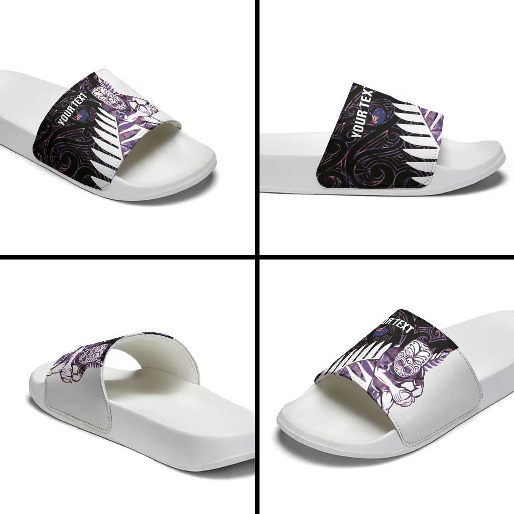New Zealand Silver Fern Rugby Custom Slide Sandals Go All Black Purple Maori Paua Shell - Aussie Hoodie