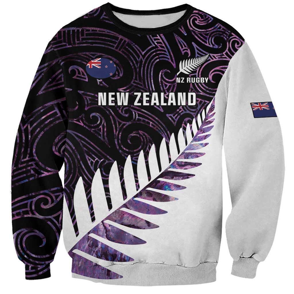 New Zealand Silver Fern Rugby Custom Sweatshirt Go All Black Purple Maori Paua Shell - Aussie Hoodie