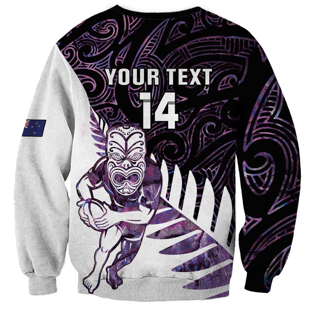 New Zealand Silver Fern Rugby Custom Sweatshirt Go All Black Purple Maori Paua Shell - Aussie Hoodie
