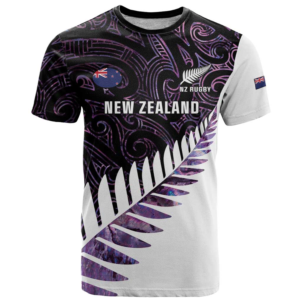 New Zealand Silver Fern Rugby Custom T Shirt Go All Black Purple Maori Paua Shell - Aussie Hoodie