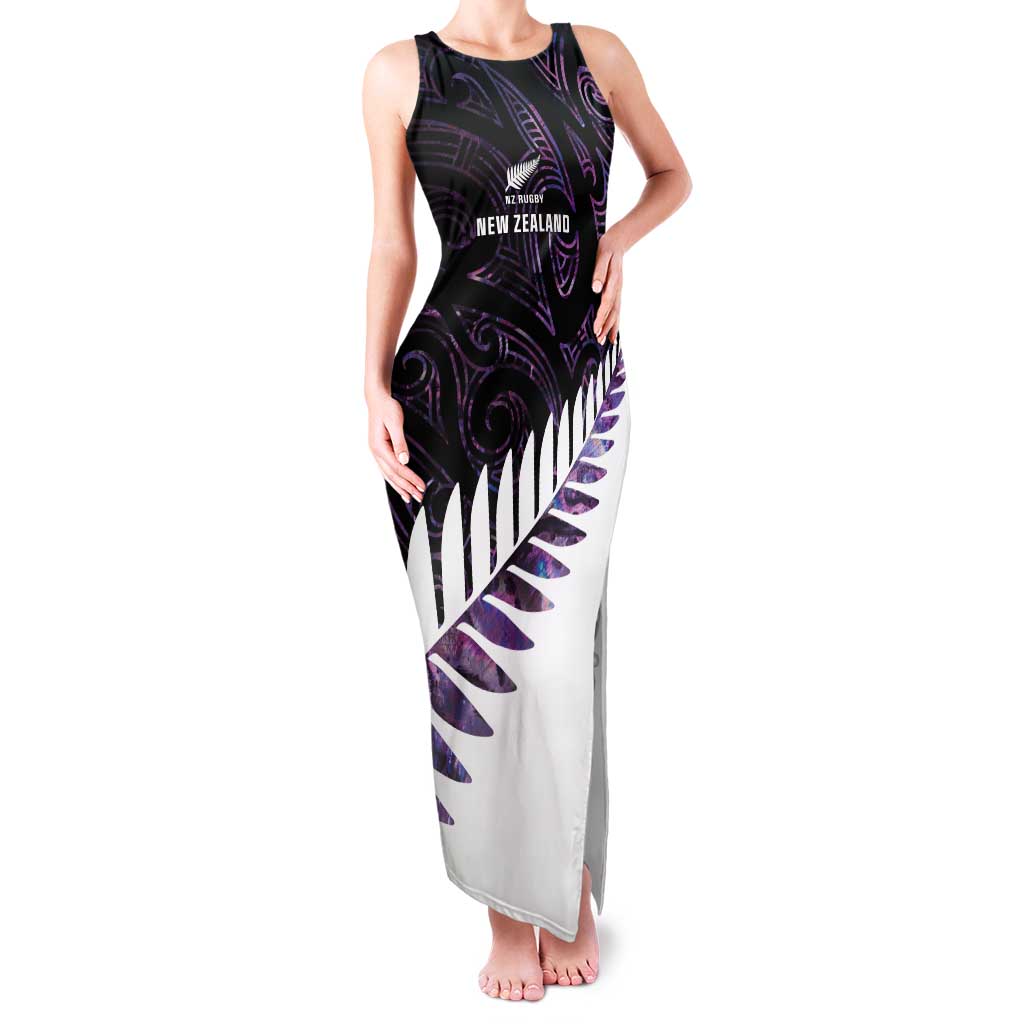 New Zealand Silver Fern Rugby Custom Tank Maxi Dress Go All Black Purple Maori Paua Shell - Aussie Hoodie