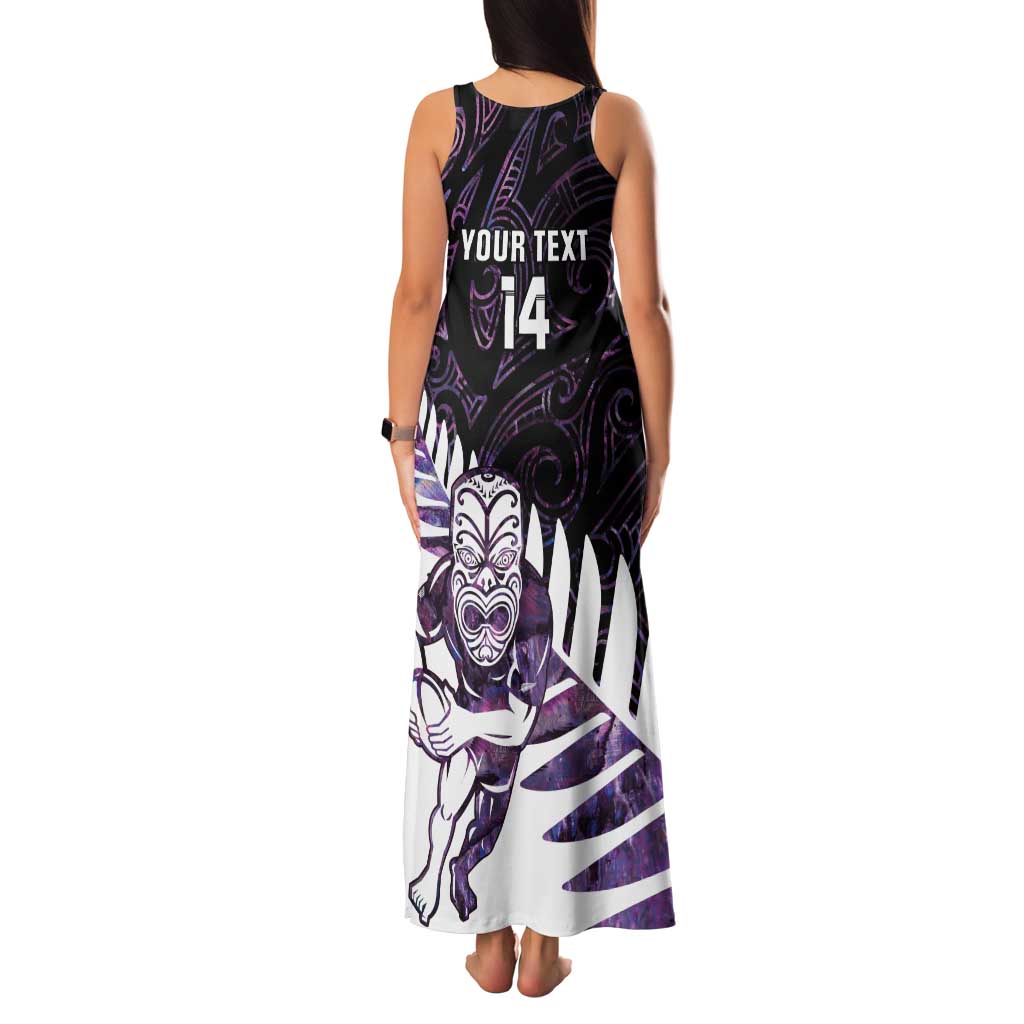 New Zealand Silver Fern Rugby Custom Tank Maxi Dress Go All Black Purple Maori Paua Shell - Aussie Hoodie