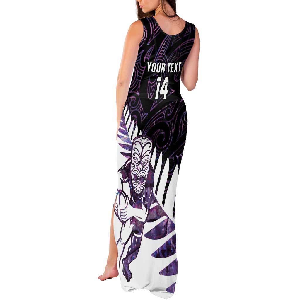 New Zealand Silver Fern Rugby Custom Tank Maxi Dress Go All Black Purple Maori Paua Shell - Aussie Hoodie