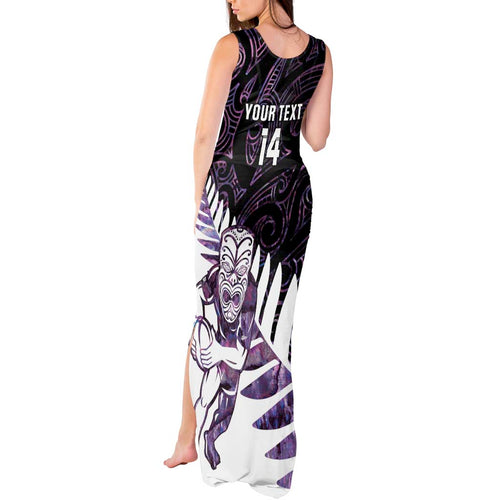 New Zealand Silver Fern Rugby Custom Tank Maxi Dress Go All Black Purple Maori Paua Shell - Aussie Hoodie