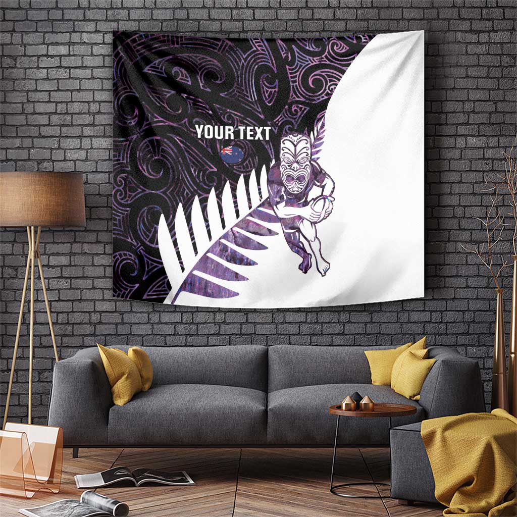 New Zealand Silver Fern Rugby Custom Tapestry Go All Black Purple Maori Paua Shell - Aussie Hoodie