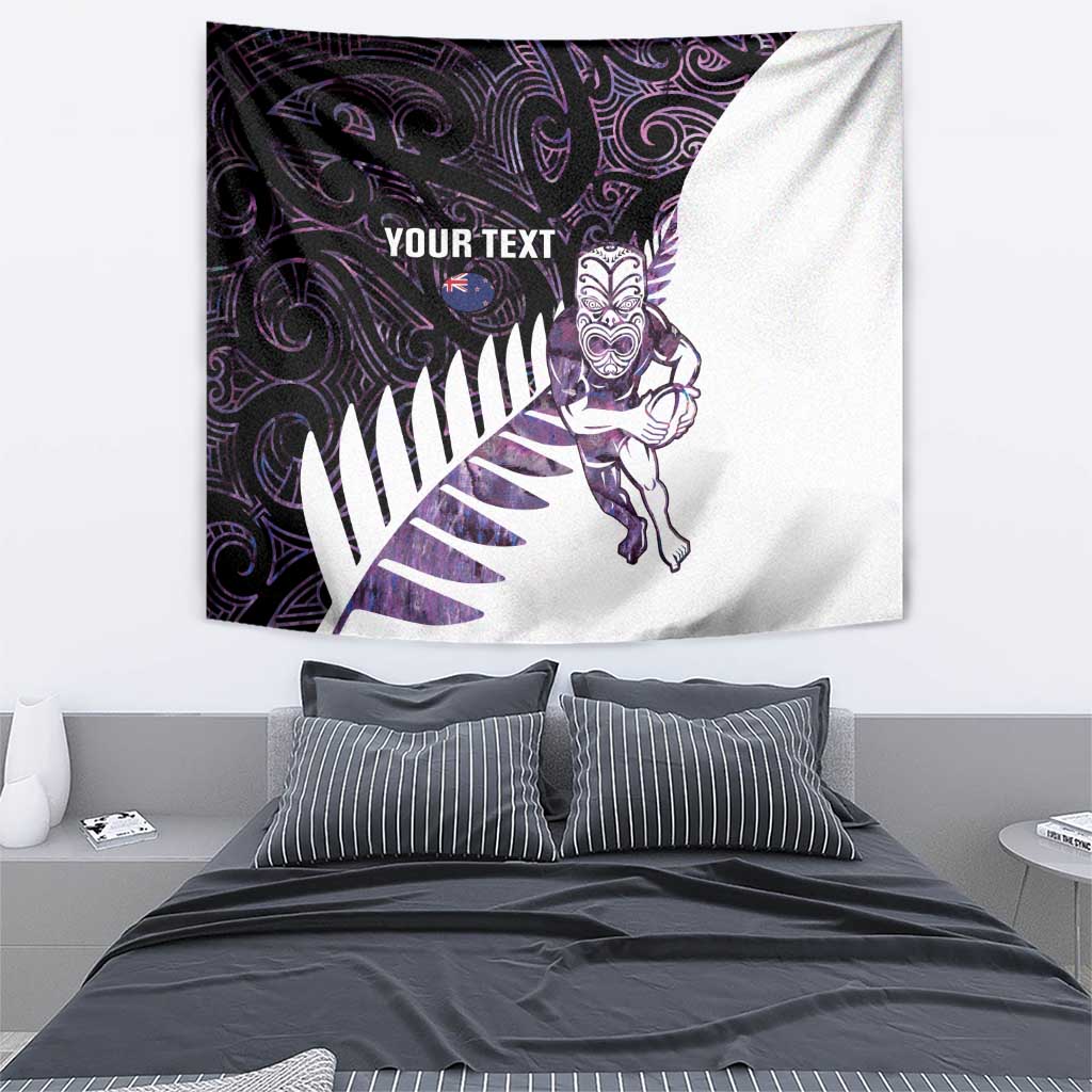 New Zealand Silver Fern Rugby Custom Tapestry Go All Black Purple Maori Paua Shell - Aussie Hoodie