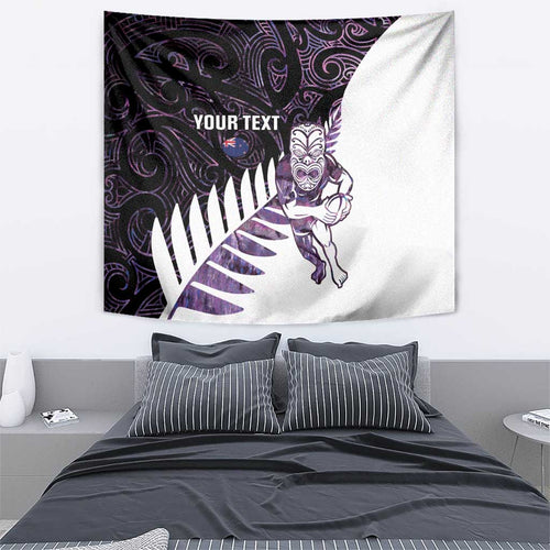 New Zealand Silver Fern Rugby Custom Tapestry Go All Black Purple Maori Paua Shell - Aussie Hoodie