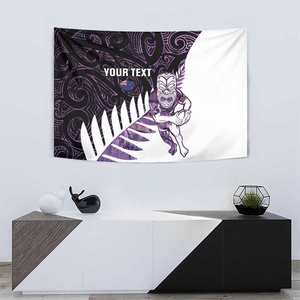 New Zealand Silver Fern Rugby Custom Tapestry Go All Black Purple Maori Paua Shell - Aussie Hoodie