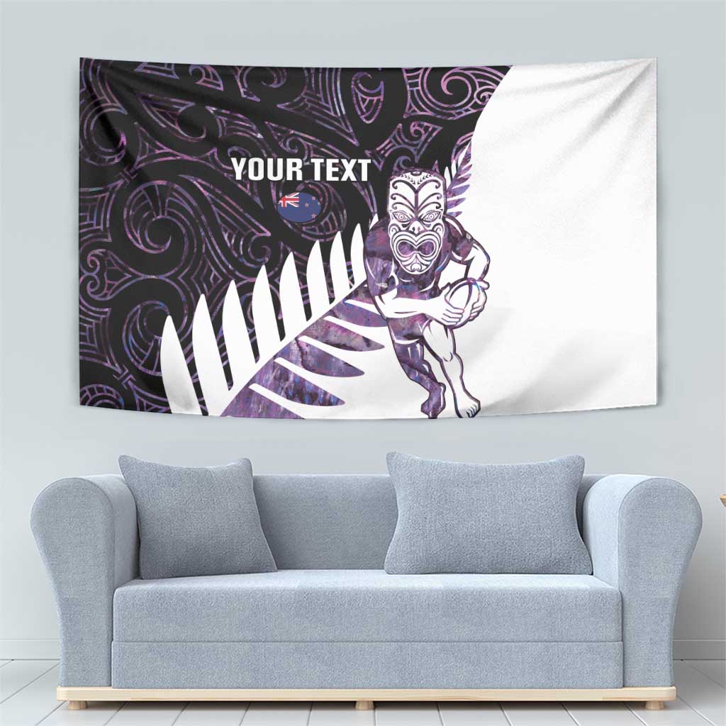 New Zealand Silver Fern Rugby Custom Tapestry Go All Black Purple Maori Paua Shell - Aussie Hoodie