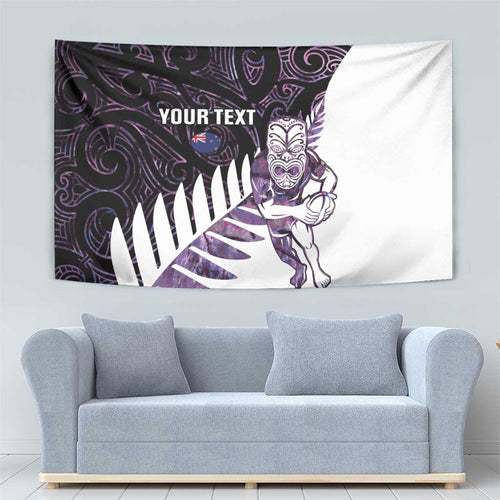 New Zealand Silver Fern Rugby Custom Tapestry Go All Black Purple Maori Paua Shell - Aussie Hoodie