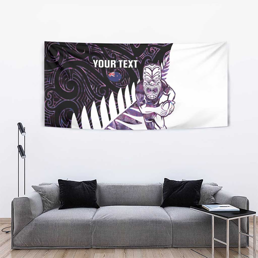 New Zealand Silver Fern Rugby Custom Tapestry Go All Black Purple Maori Paua Shell - Aussie Hoodie
