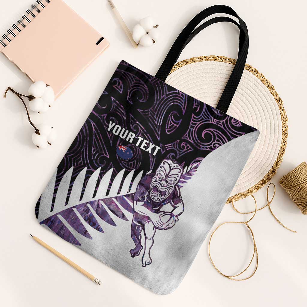 New Zealand Silver Fern Rugby Custom Tote Bag Go All Black Purple Maori Paua Shell - Aussie Hoodie