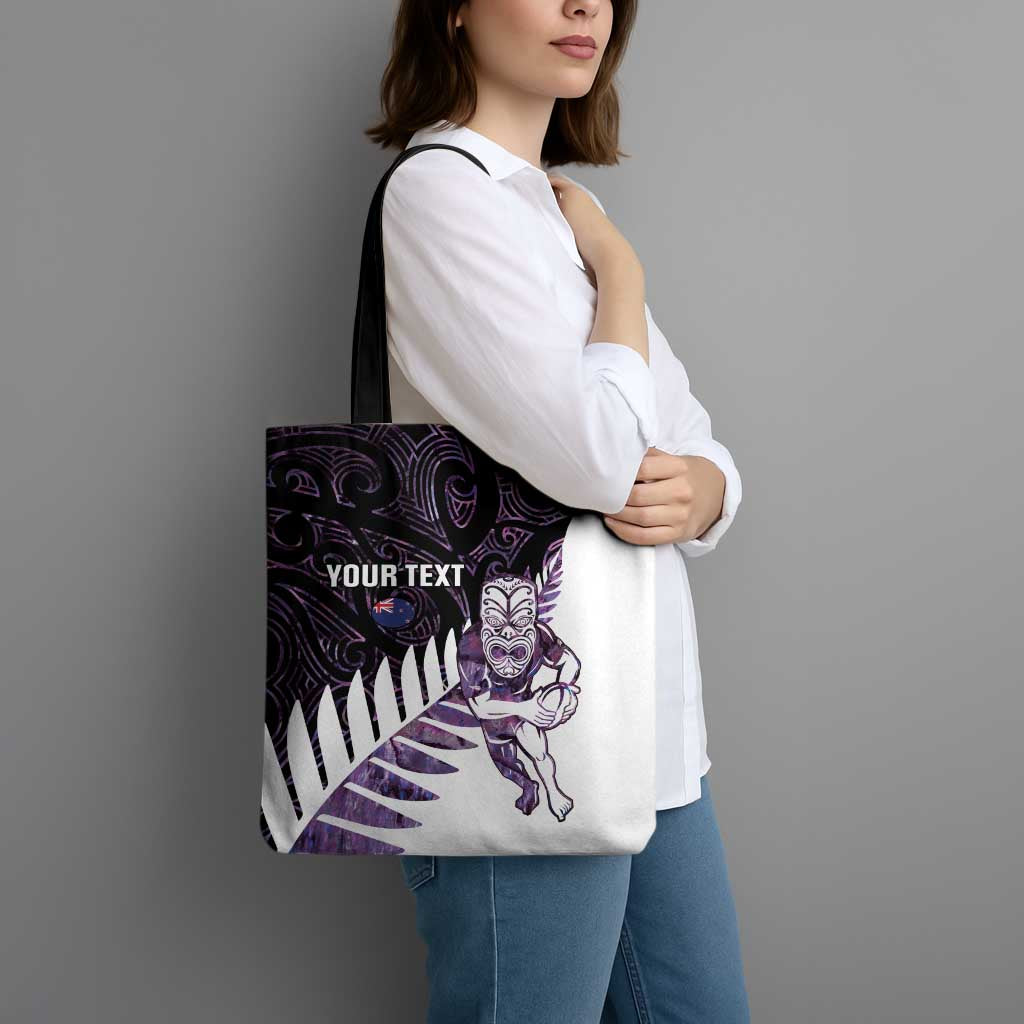 New Zealand Silver Fern Rugby Custom Tote Bag Go All Black Purple Maori Paua Shell - Aussie Hoodie